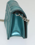 CHRISTIAN D1OR Chain Shoulder Bag Patent leather Light Blue Auth bs9340