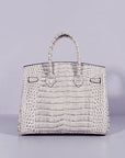 HMS Birkin 30cm Crocodile Leather Bag With Strap Himalaya Gold