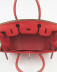 HMS Birkin 30cm Togo Leather Handbags Red Silver