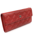 A50096 Red Caviar Silver CC Logo Classic Timeless Flap Long Wallet 21st CH