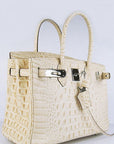 HMS Birkin 30cm Crocodile Head Vein Handbags Beige Silver