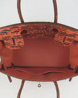 HMS Birkin 30cm Lizard Pattern Handbag 6088 Orange/Golden