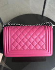 *Calfskin* CH Boy Small - Quilted Calfskin Boy Pink Ruthenium Silver Hardware Series 26