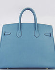 HMS Birkin 35cm Cattle Skin Vein Handbags Blue Golden
