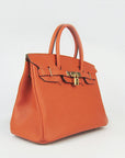 HMS Birkin 30cm Togo Leather Handbags Orange Golden