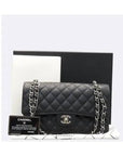 A01112 Black Caviar Skin Classic Medium Silver Chain Flap Shoulder Bag CH