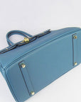 HMS Birkin 35cm Cattle Skin Vein Handbags Blue Golden