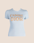 CHRISTIAN D1OR BLUE "J'ADORE D1OR" PATCH LOGO T-SHIRT