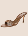 CHRISTIAN D1OR BROWN LEATHER CROSS STITCH LOGO SLIDE SANDALS