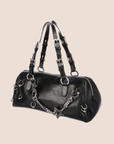 CHRISTIAN D1OR 2004 HARCORE PIERCED BLACK LEATHER BOSTON BAG