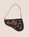 CHRISTIAN D1OR 2002 FLORAL EMBROIDERED BLACK MINI SADDLE BAG
