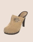 CHRISTIAN D1OR 2005 LIGHT BROWN SUEDE STUDDED CLOGS