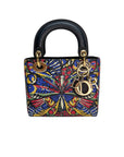 Butterfly Print Lady D1OR mini Multi-colour Top Handle Bag in Calfskin, Gold hardware