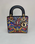 Butterfly Print Lady D1OR mini Multi-colour Top Handle Bag in Calfskin, Gold hardware