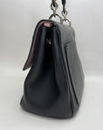 Be D1OR Flap Black Top Handle Bag in Calfskin, Silver hardware