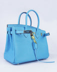 HMS Birkin 30cm Togo Leather Handbags Light Blue Golden