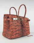 HMS Birkin 30cm Lizard Pattern Handbag 6088 Orange/Golden