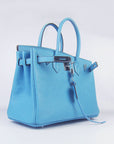HMS Birkin 30cm Togo Leather Handbags Light Blue Silver