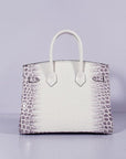 HMS Birkin 30cm Crocodile Leather Bag With Strap Grey White Gold