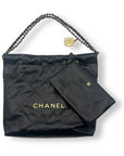 22 Small Shiny Calfskin Bucket Bag Black CH