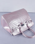HMS Birkin 35cm 6089 New Crocodile Vein Handbags Pink Silver