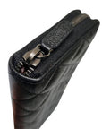 A82370 Classic Vintage Silver Black Caviar Zipper Long Wallet CH