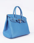 HMS Birkin 30cm Togo Leather Handbags Blue Silver
