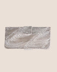 CHRISTIAN D1OR BEADED SILVER SATIN LOGO CLUTCH