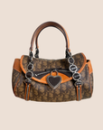 CHRISTIAN D1OR BROWN ROMANTIQUE MINI HEART CHARM HANDBAG