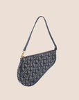 CHRISTIAN D1OR BLUE OBLIQUE CANVAS SADDLE BAG