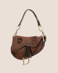 CHRISTIAN D1OR BROWN LEATHER FLORAL LASER CUT SADDLE BAG