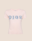CHRISTAN D1OR PINK DENIM LOGO PATCH T-SHIRT