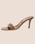 CHRISTIAN D1OR BROWN LEATHER CROSS STITCH LOGO SLIDE SANDALS