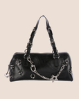 CHRISTIAN D1OR 2004 HARCORE PIERCED BLACK LEATHER BOSTON BAG
