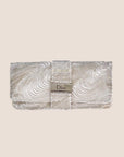 CHRISTIAN D1OR BEADED SILVER SATIN LOGO CLUTCH