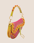 CHRISTIAN D1OR 2002 MULTICOLOR VELVET LIMITED EDITION POM POM SADDLE BAG