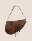 CHRISTIAN D1OR BROWN LEATHER FLORAL LASER CUT SADDLE BAG