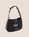 CHRISTIAN D1OR BLACK SATIN & PATENT LEATHER MINI STREET CHIC HOBO BAG