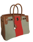 HMS Birkin 35 Flag Bag Tan Orange Toile Limited Edition