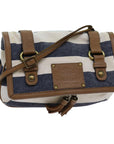 BBERRY Blue Label Shoulder Bag Canvas White Navy Brown Auth hk1266