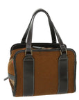 BBERRY Blue Label Hand Bag Wool Leather Brown Auth hk844