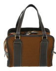 BBERRY Blue Label Hand Bag Wool Leather Brown Auth hk844
