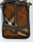 BBERRY Blue Label Hand Bag Wool Leather Brown Auth hk844