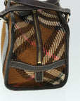 BBERRY Blue Label Hand Bag Wool Leather Brown Auth hk844