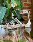 PRD Beige Suede Rivet Stud Caged Sandals