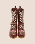 CHRISTIAN D1OR BROWN FLORAL & BUTTERFLY EMBROIDERED COMBAT BOOTS