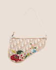 CHRISTIAN D1OR BEIGE EMBROIDERED FLOWERS SADDLE BAG