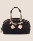 CHRISTIAN D1OR 2004 PYTHON TRIMMED BLACK SUEDE GAMBLER DICE BOWLER BAG