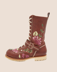 CHRISTIAN D1OR BROWN FLORAL & BUTTERFLY EMBROIDERED COMBAT BOOTS