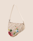CHRISTIAN D1OR BEIGE EMBROIDERED FLOWERS SADDLE BAG